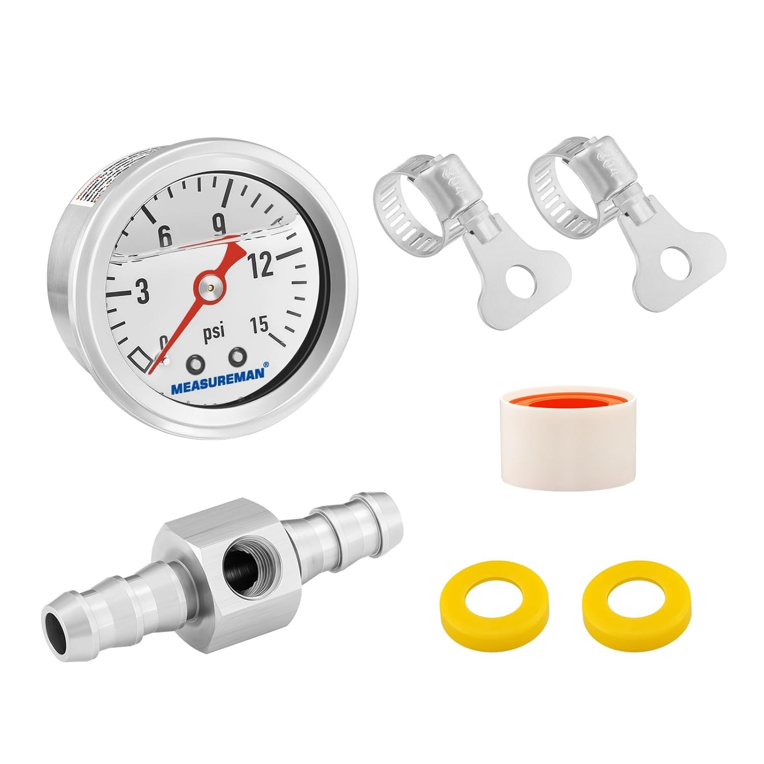MEASUREMAN 0-15 Psi Glycerin Filled Fuel Pressure Gauge, 1.5” Dial, 0-15psi