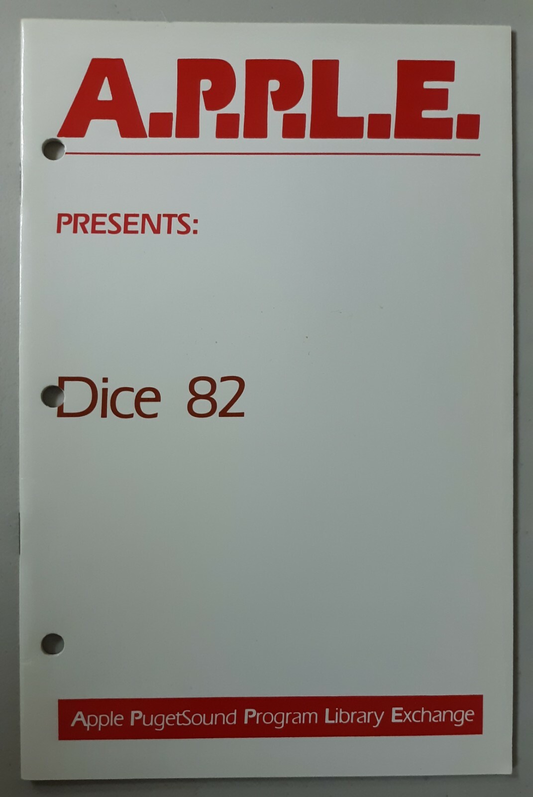 MANUAL 16 Pages for Dice 82 by A.P.P.L.E. for Apple II,IIe,IIc,IIgs 1982