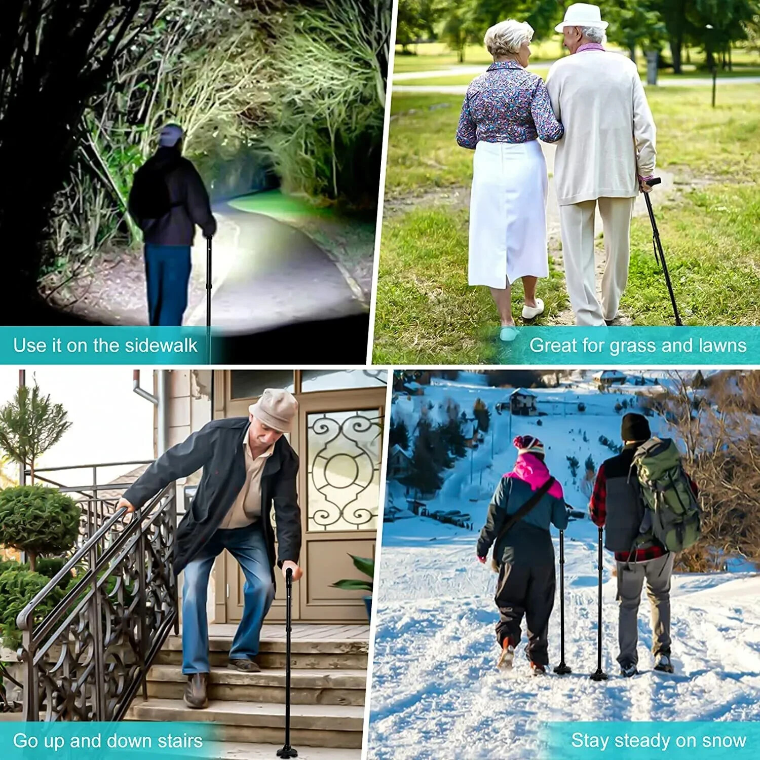 New Folding Walking Cane with LED Light, Adjustable Walking Stick with Carrying