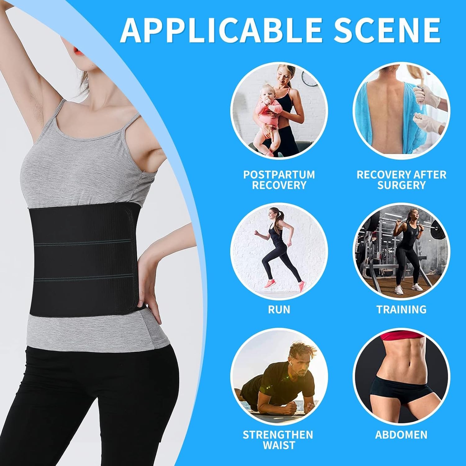 S Abdominal Binder Post Surgery - Elastic Waist Band for Stomach Support & Compr