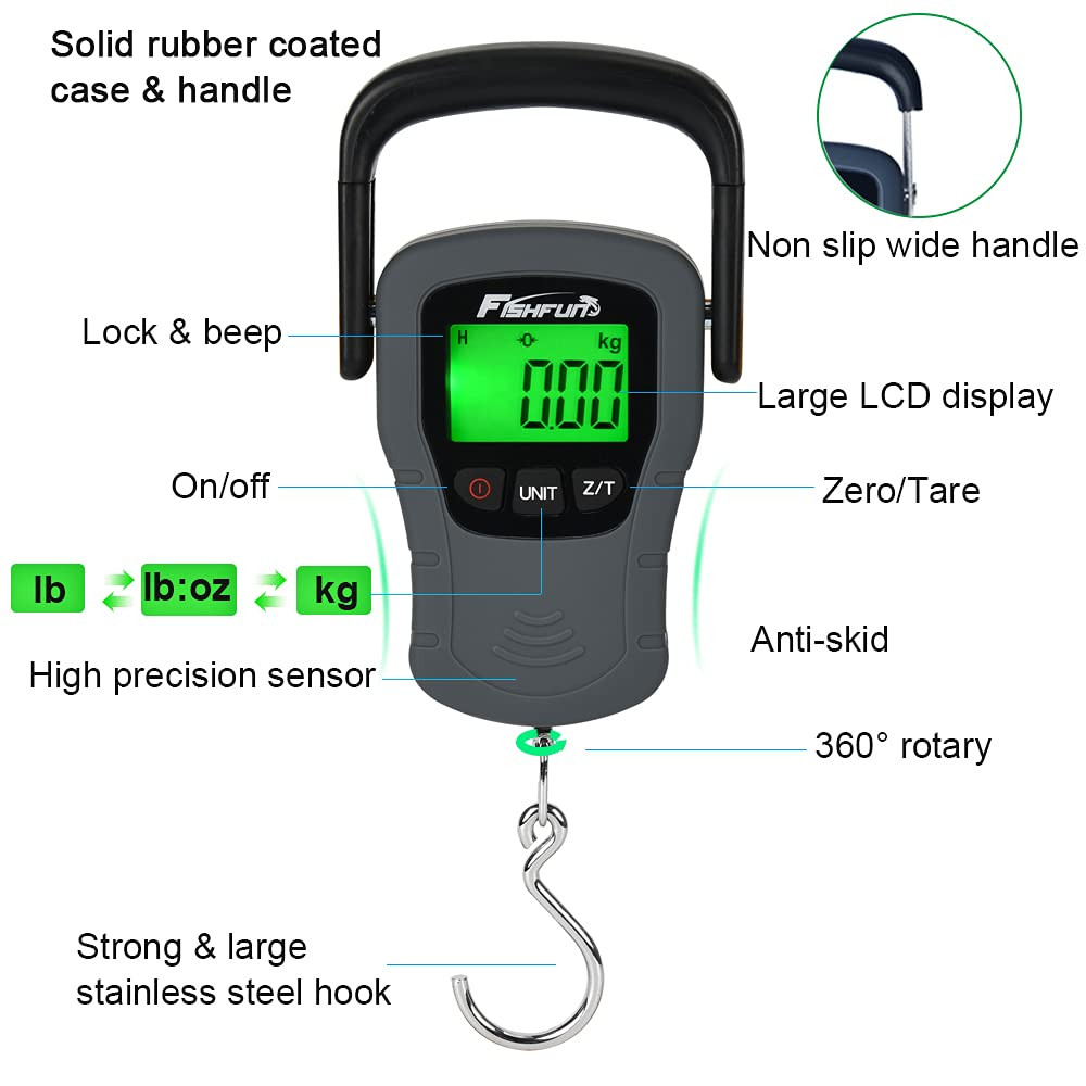 Digital Fish Scale, Electronic Hanging Fish Weight Scale with Large Handle & Mea
