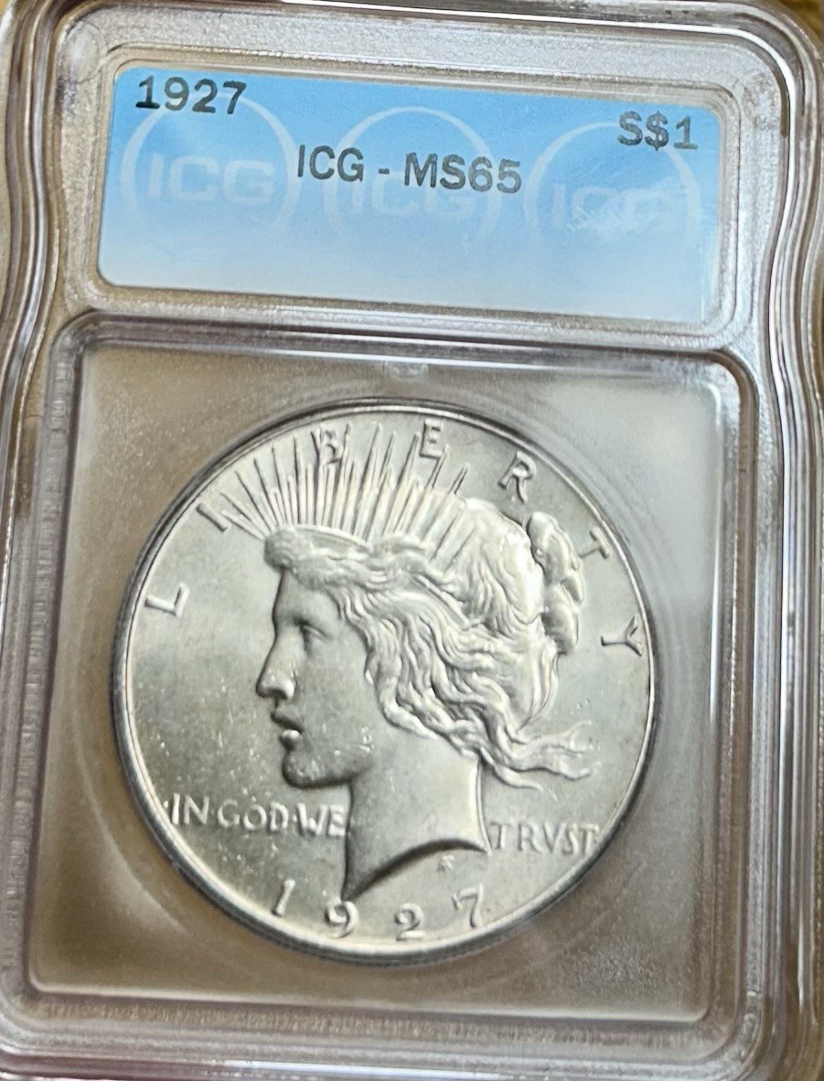 1927 Peace Silver Dollar ICG MS65 - Rare at this grade
