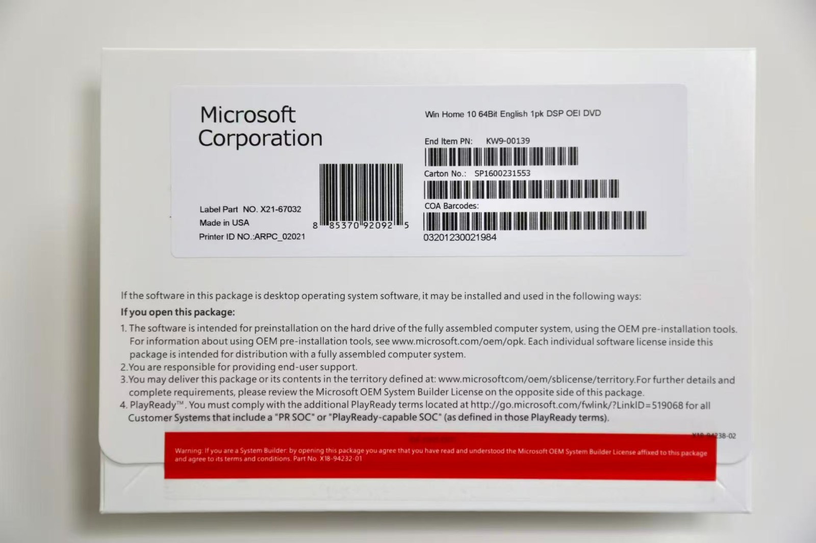 Win 10 Home 64 bit DvD with Activation Key Brand New US Stock+ Free Shipping.