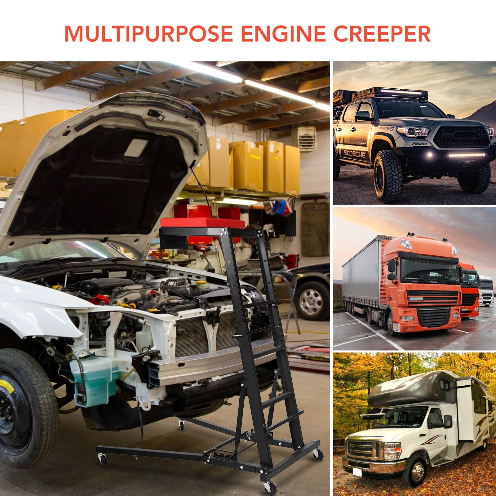 Automotive Topside Creeper 400LBS Adjustable 48"-66" Foldable Engine Creeper