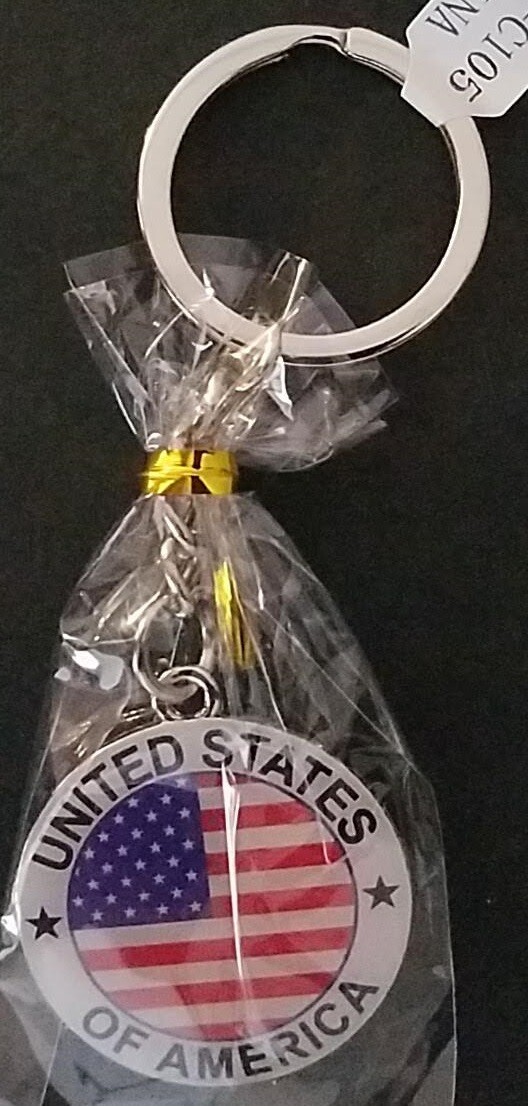 Patriotic ‘United States of America’ & Flag Flags Enamel on Metal Key Chain 1/Pk