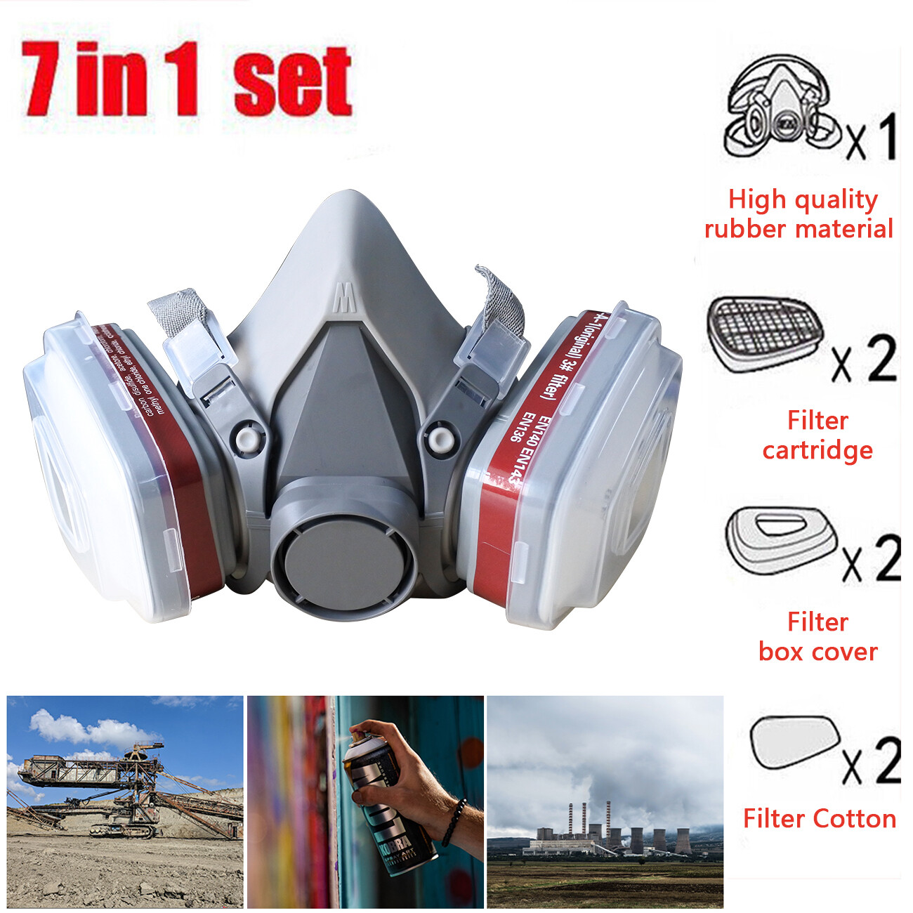 Reusable Half Facepiece Face Cover Respirator Filters Anti Pollution Dust Mask