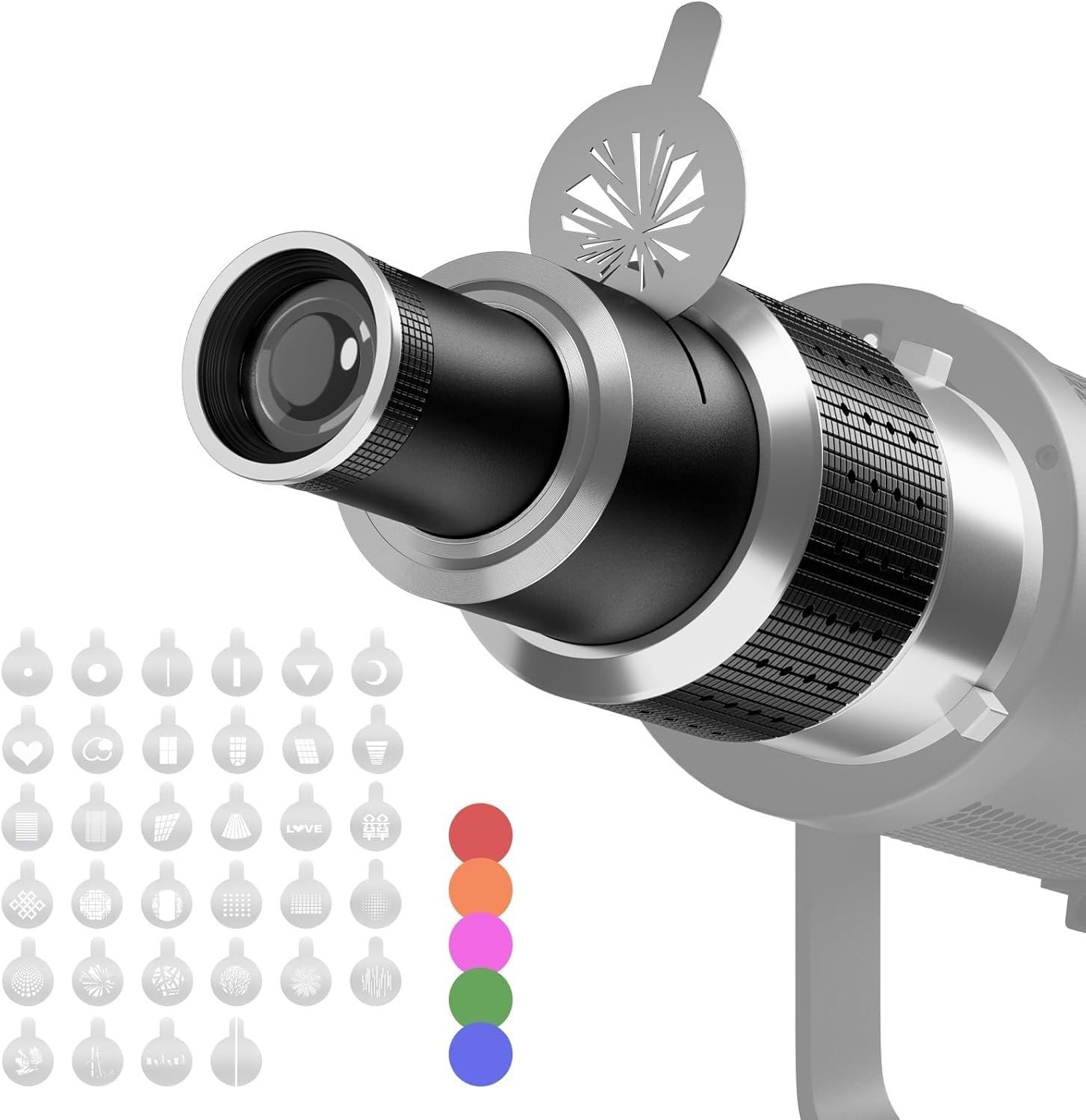 Bowens Mount Optical Snoot Projector Attachment for Studio Lighting, 34 Gobos &