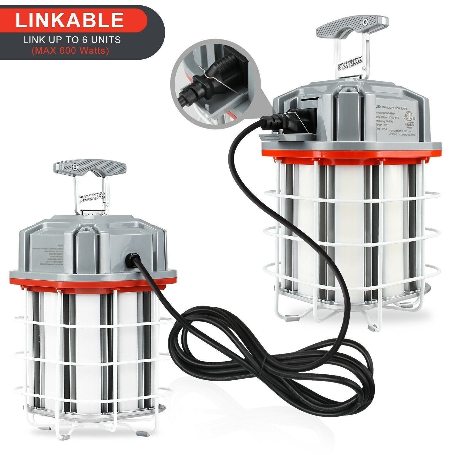 80W LED Temporary Work Light Linkable Construction Hanging Jobsite Light 11600LM