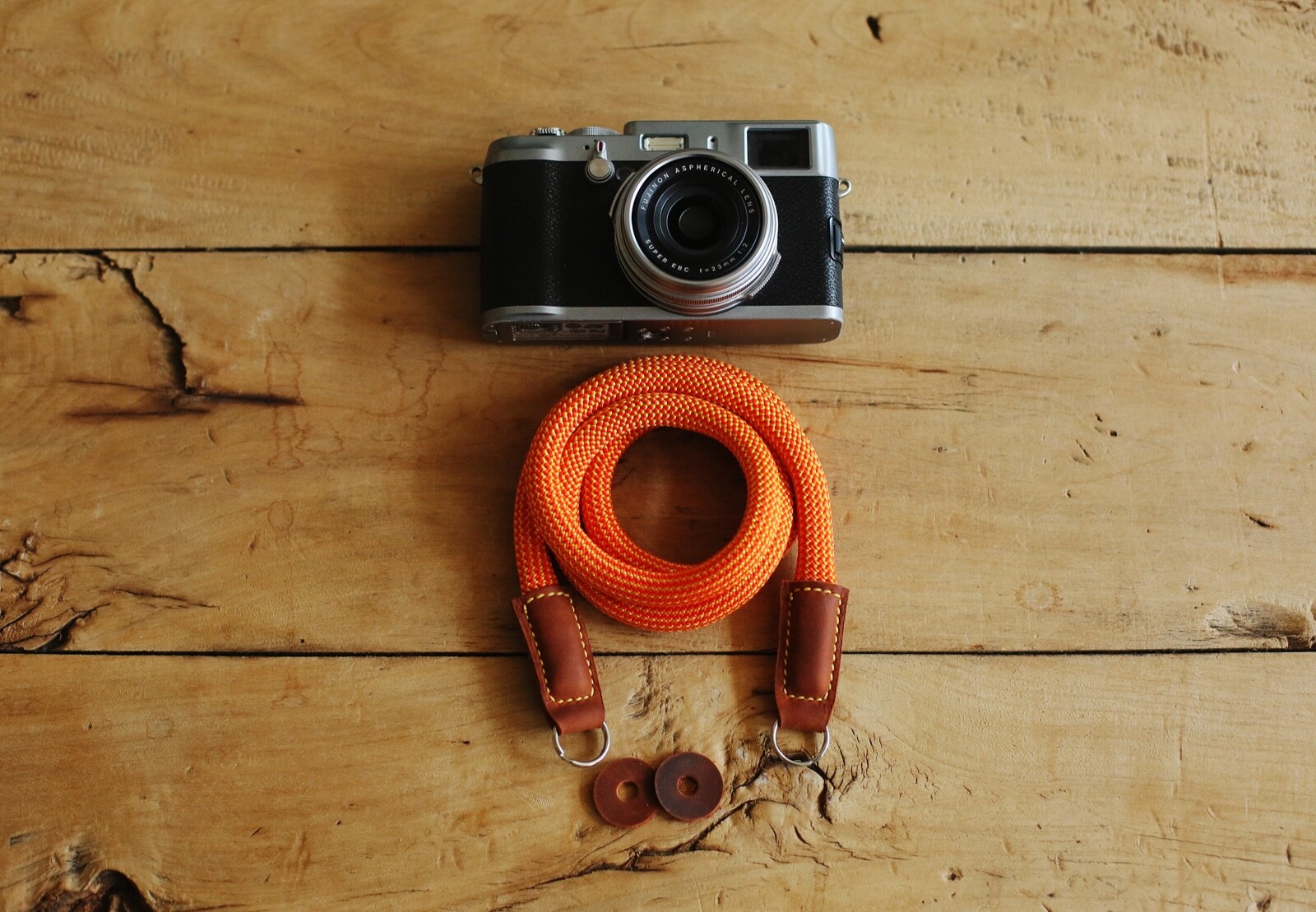 Handmade camera neck shoulder strap orange strong climbing rope