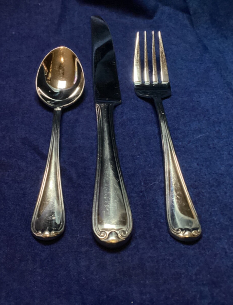 3 Reed & Barton COLBY Stainless Flatware • dinner / tea spoon, fork, knife
