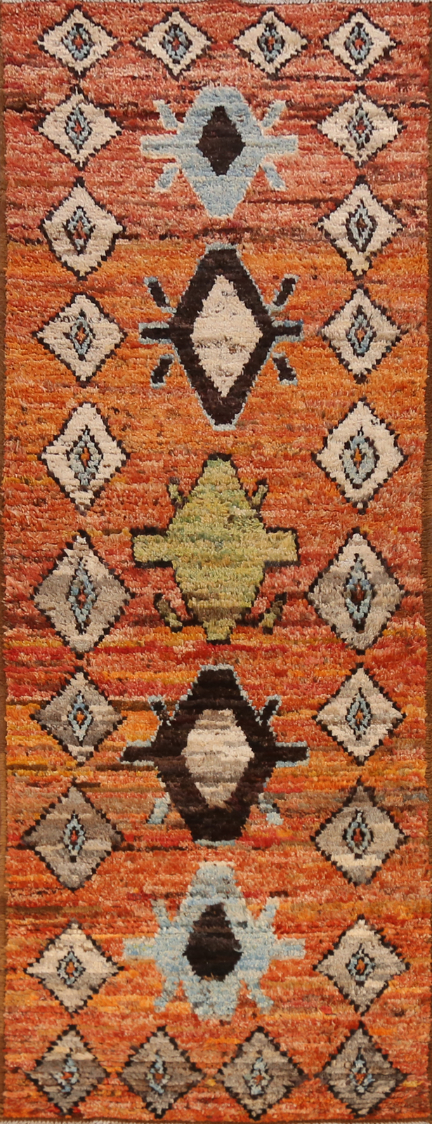 Unique Luxury Hand-Knotted Moroccan Runner Rug Orange Centerpiece 3x10 ft