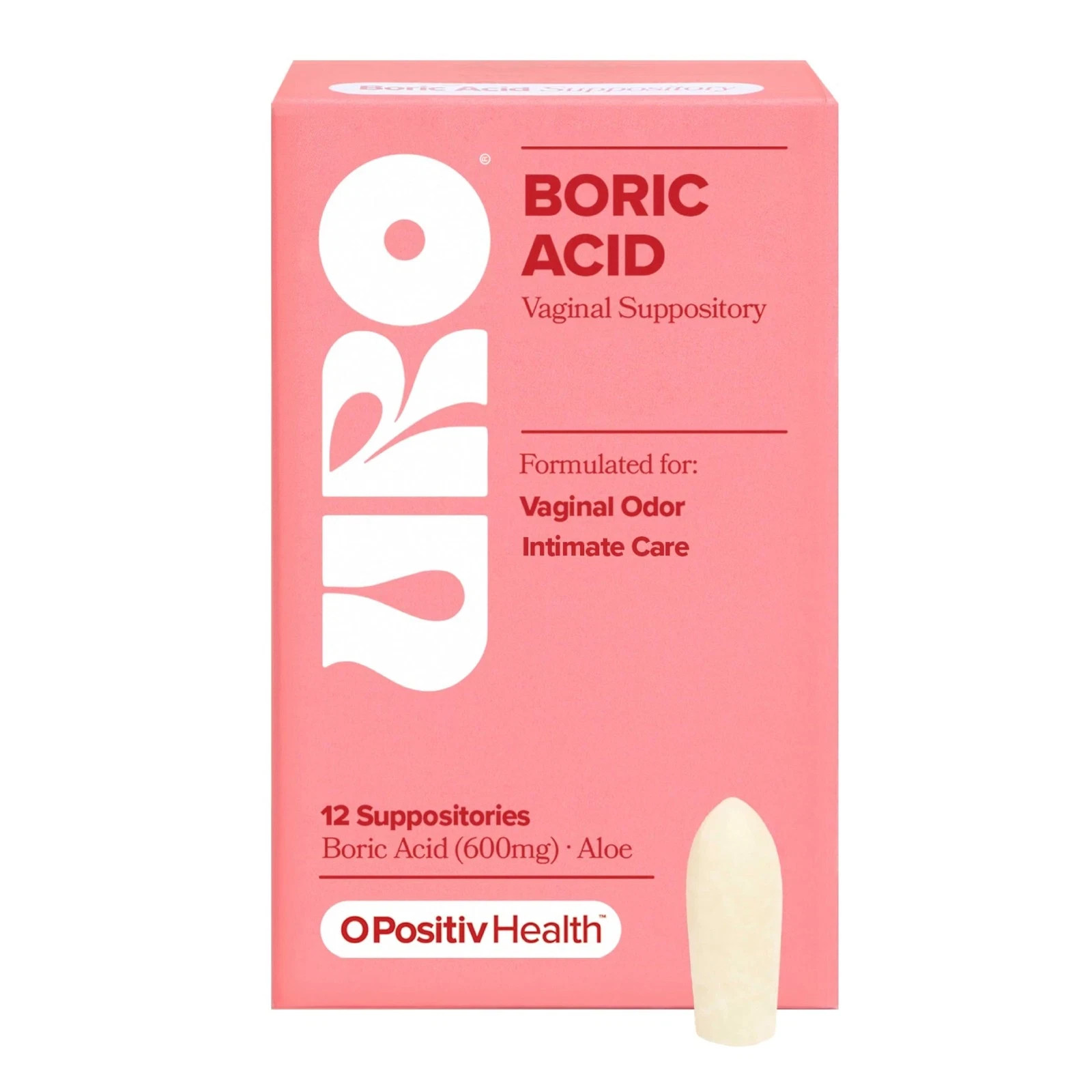 Boric Acid Vaginal Suppository with Lactic Acid and Aloe 12 Count