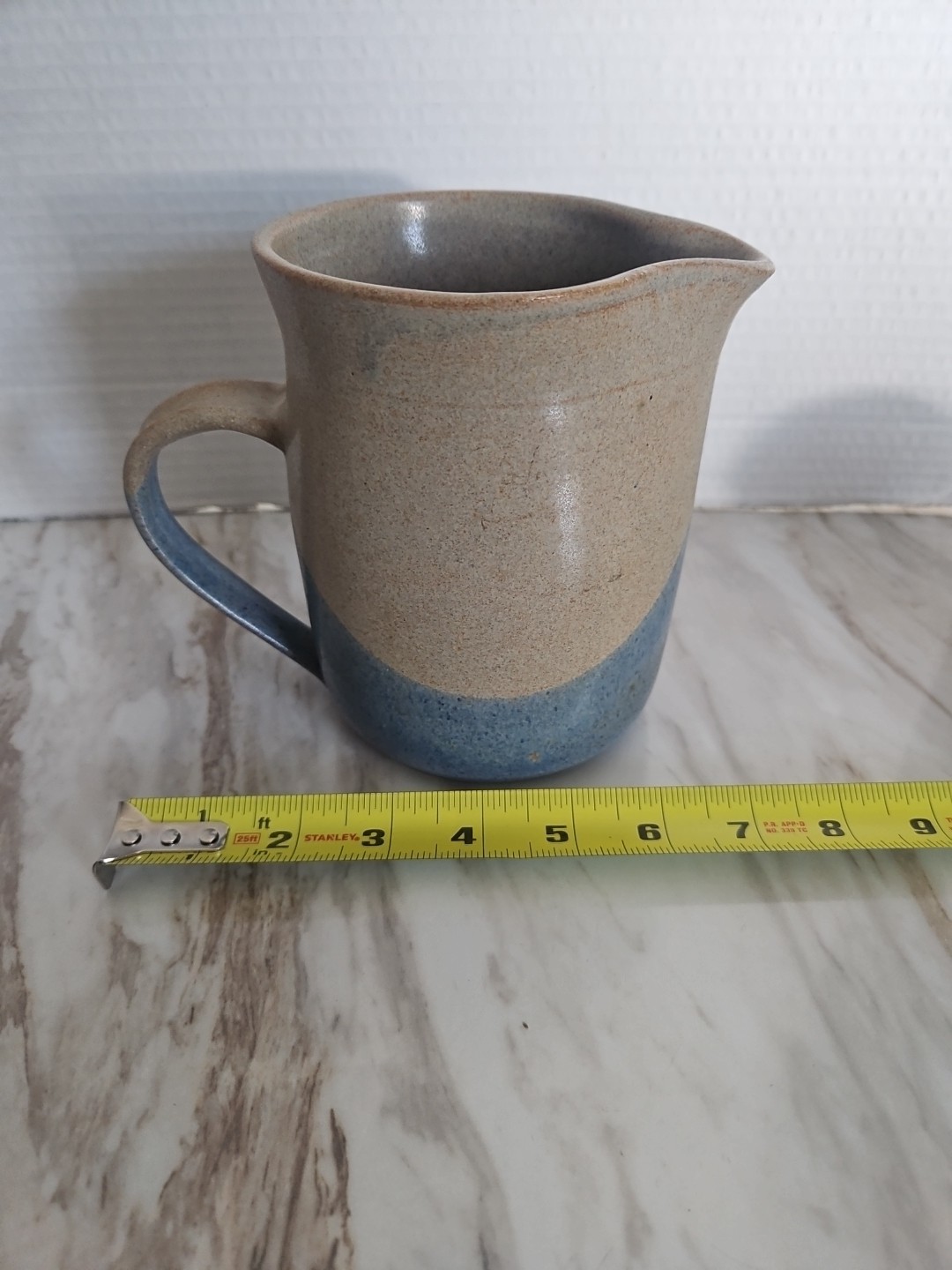 J. Scherb Art Studio Pottery Pitcher Blue Accent Signed 1990