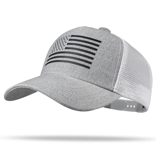 American Flag Trucker Hat - Snapback Hat, Baseball One Size Heather Gray/White