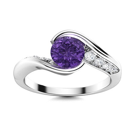 5mm Round Amethyst Bypass Ring 925 Sterling Silver Side Accent Engagement Band