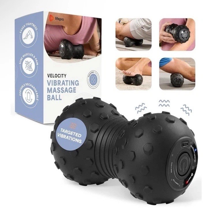 LifePro 4-Speed Vibrating Massage Ball - Peanut Massager - Black