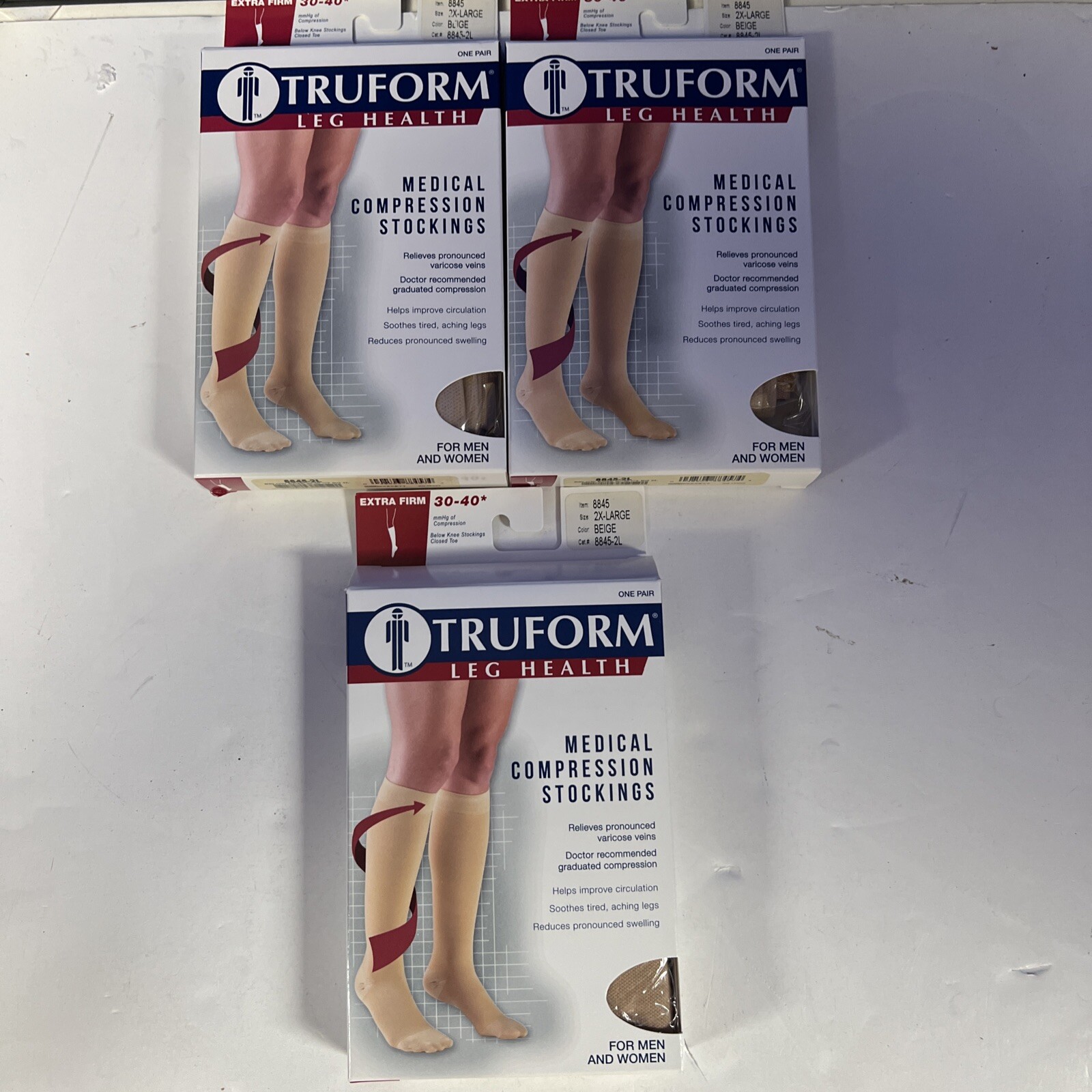 Lot Of 3 Pairs TRUFORM Unisex Below Knee Stockings CT 30-40mmHg (Beige) XX-Large