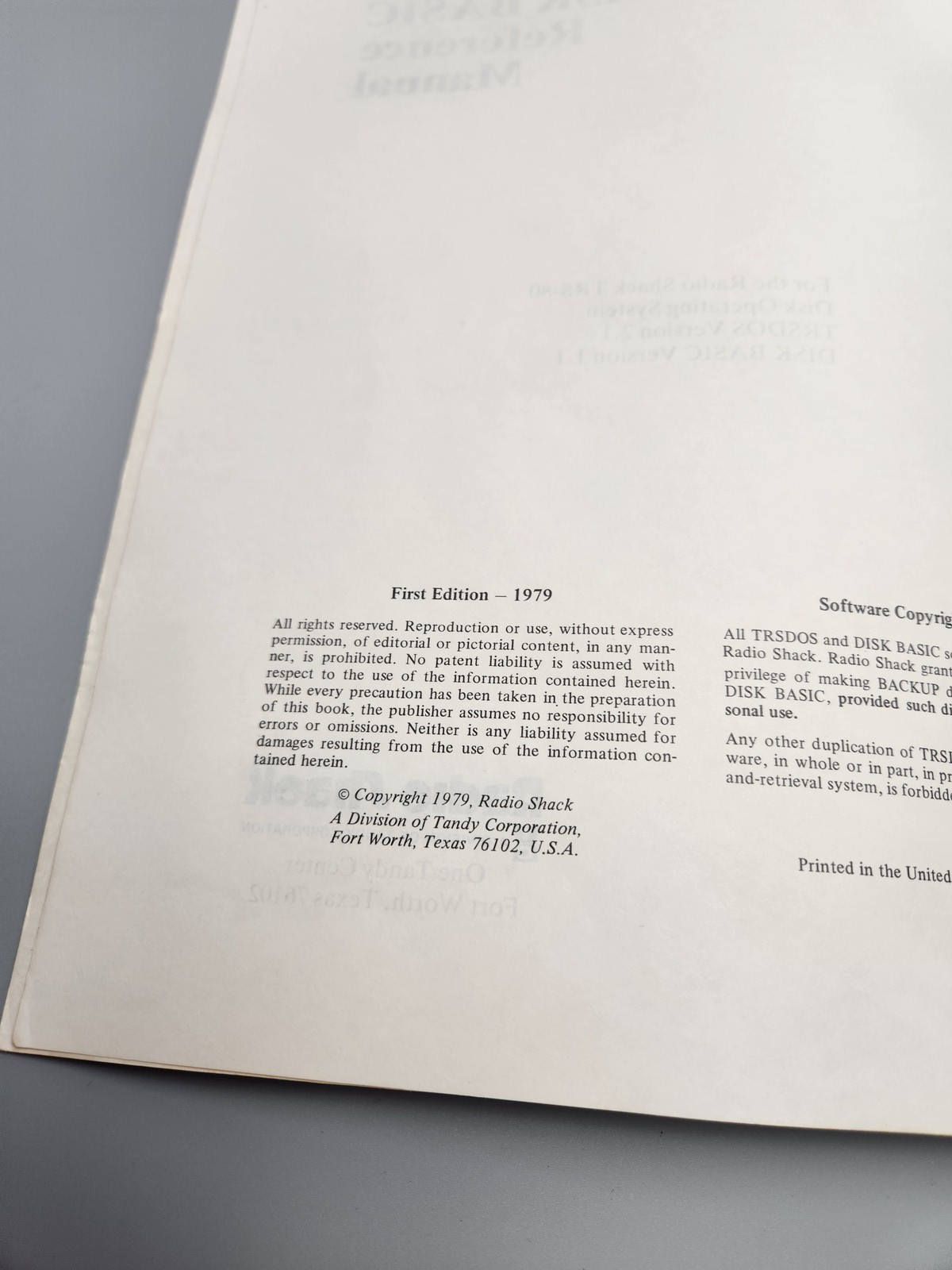 TRS-DOS & DISK BASIC Reference Manual Radio Shack TRS-80 Micro Computer 1stEd 79
