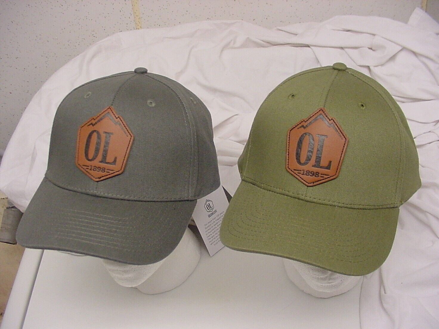 2 COUNT LOT OL OUTDOOR LIFE GUIDELIFE ARMY GREEN & CHARCOAL HAT LEATHER LOGO NEW