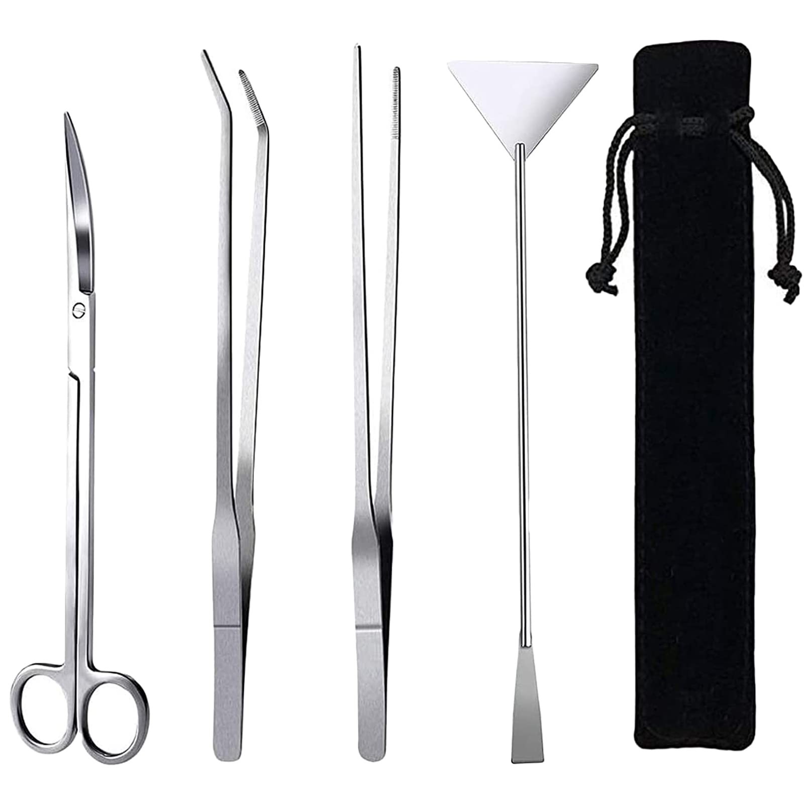 15in Aquascaping Tools, 4 in 1 Long Aquarium Tweezers Scissors Spatula, Stain...