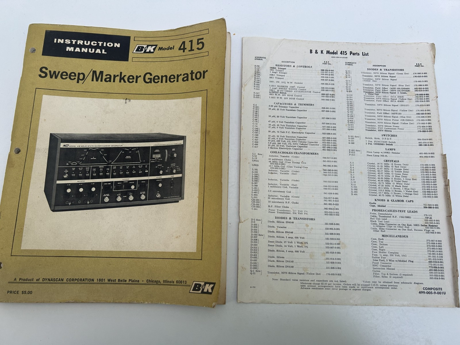VINTAGE 1969 Instruction Manual B&K Model 415 Sweep Marker Generator