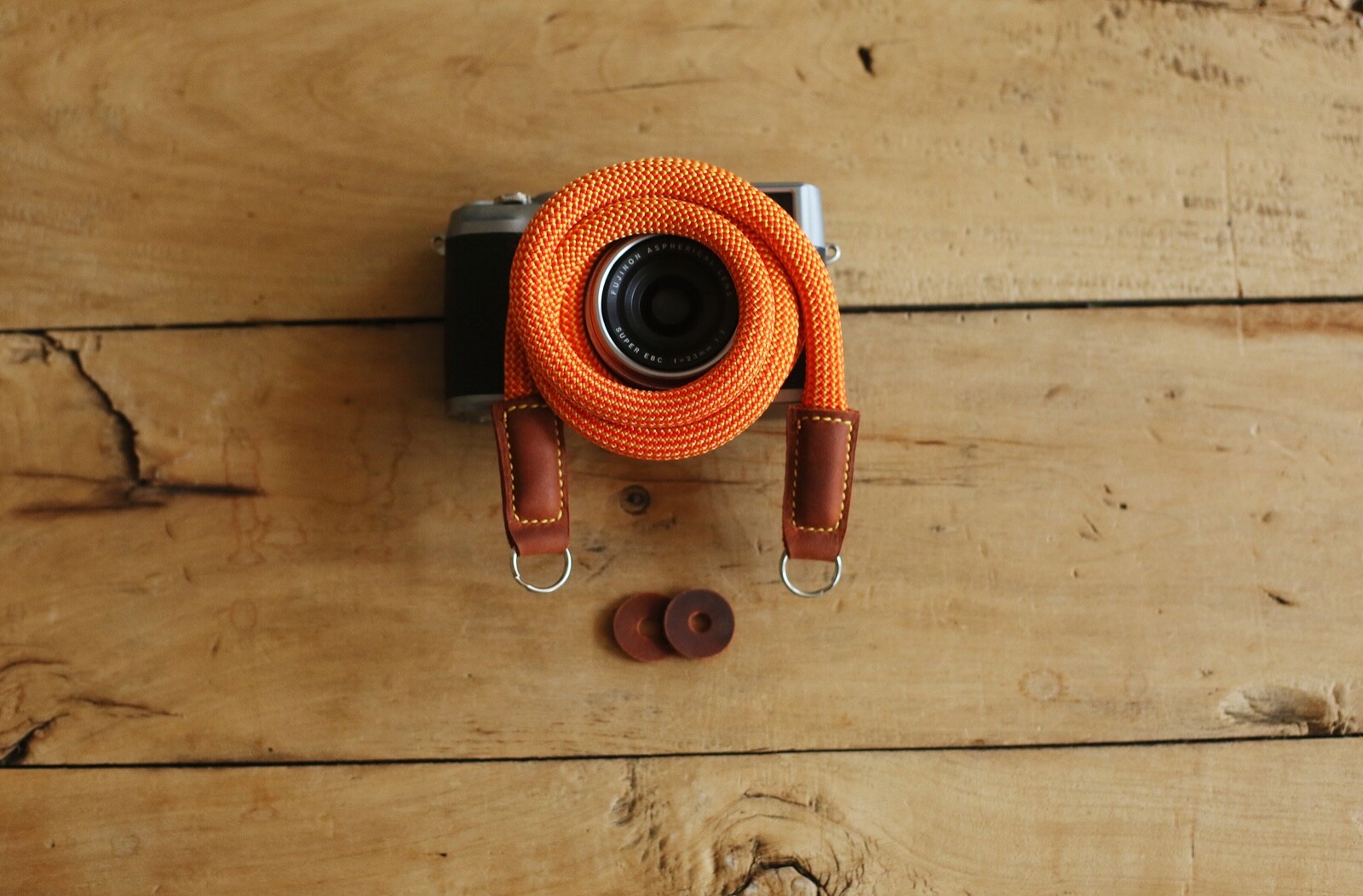 Handmade camera neck shoulder strap orange strong climbing rope