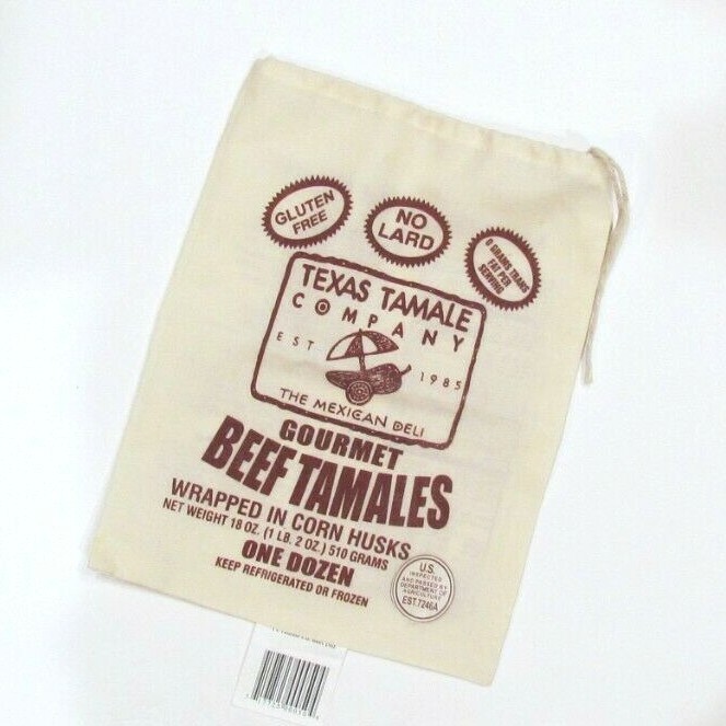 Texas Tamale Company Cloth Drawstring Bag Sack Beef Wrapped in Corn Husks Empty
