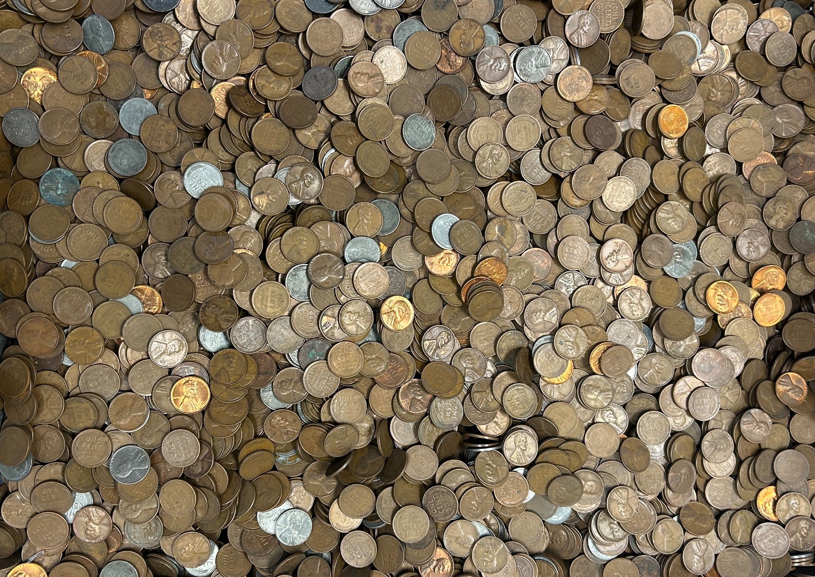 Approx. 1000 (~7 lbs) Unsearched Wheat Cents - S Mints, Teens, Steel, UNCs!