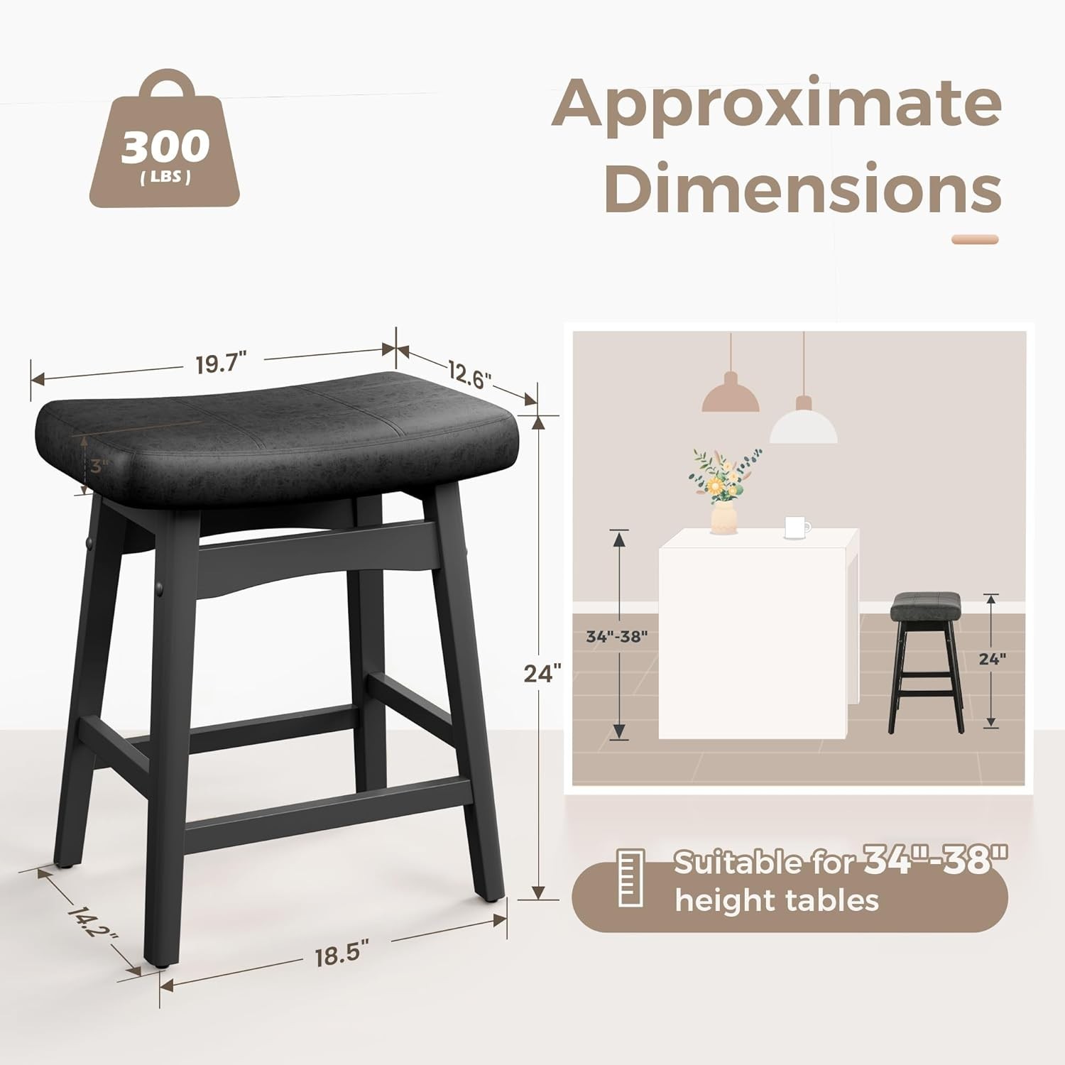 Saddle Bar Stools Kitchen Counter Height Dining Pub Chairs with Solid Wood Leg