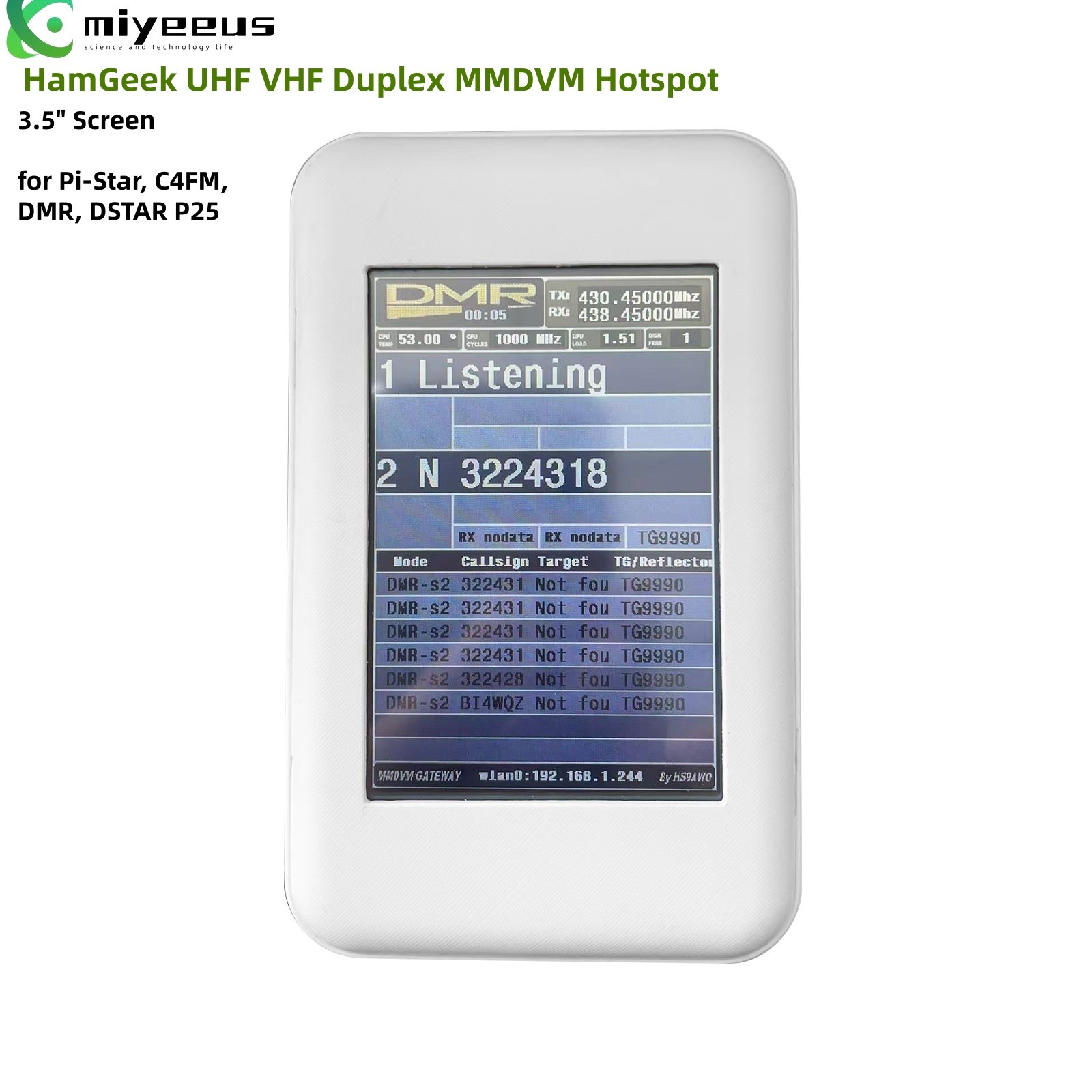 HamGeek UHF VHF Duplex MMDVM Hotspot w/ 3.5" Screen NanoPi Duo2 Shell