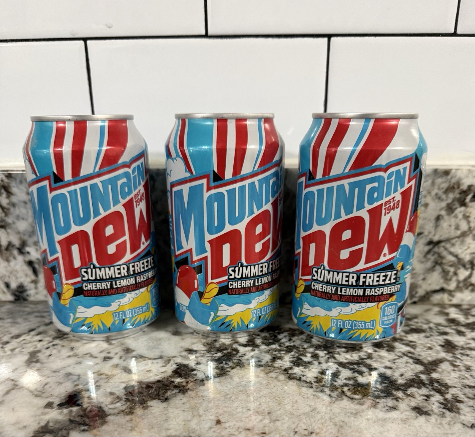 3 NEW FULL 2023 Mountain Dew Summer Freeze  12oz Cans Delicious 12/2025