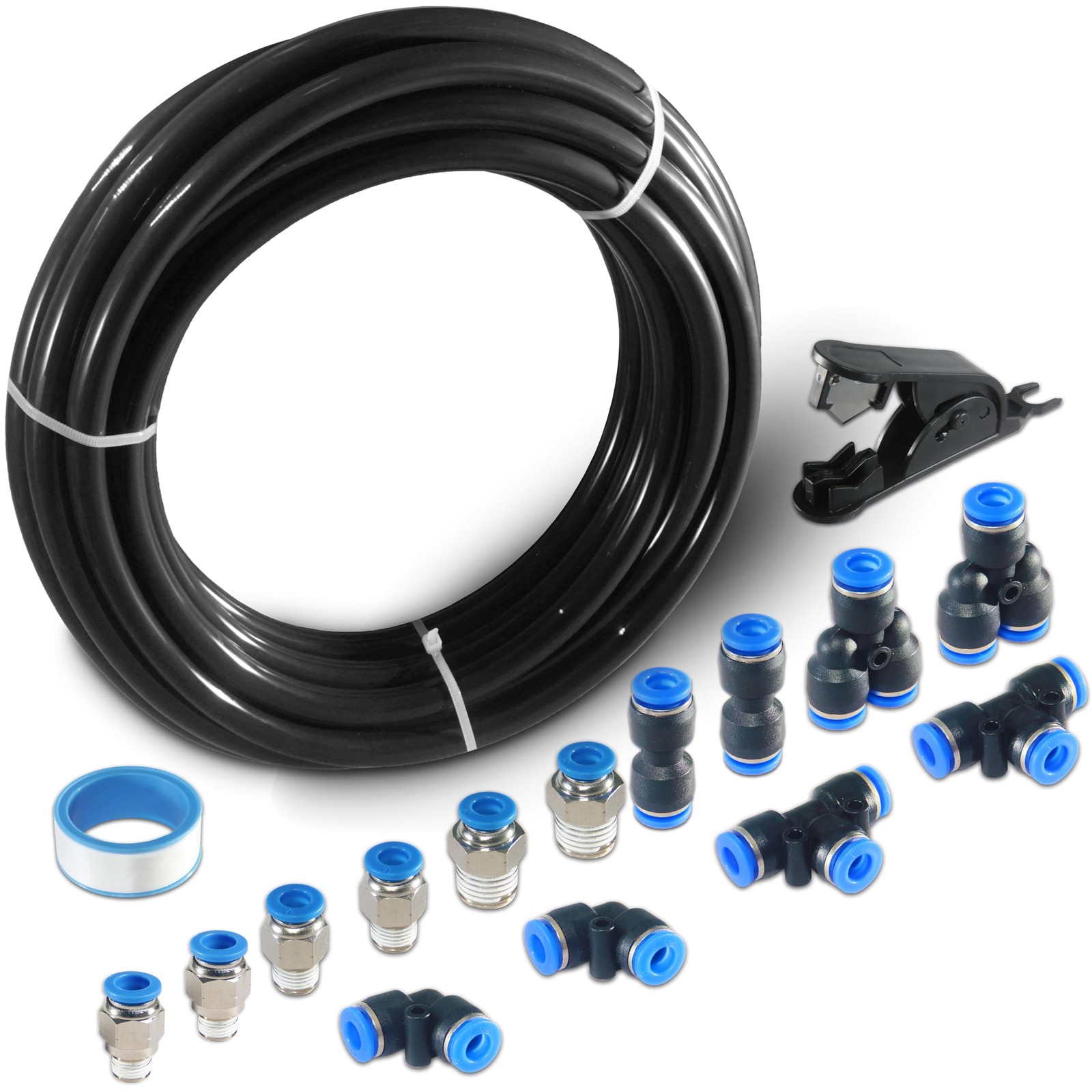 MSAEIQUN 10mm OD 6.5mm ID PU Pneumatic Air Hose Tube Kit + Fittings & Cutter