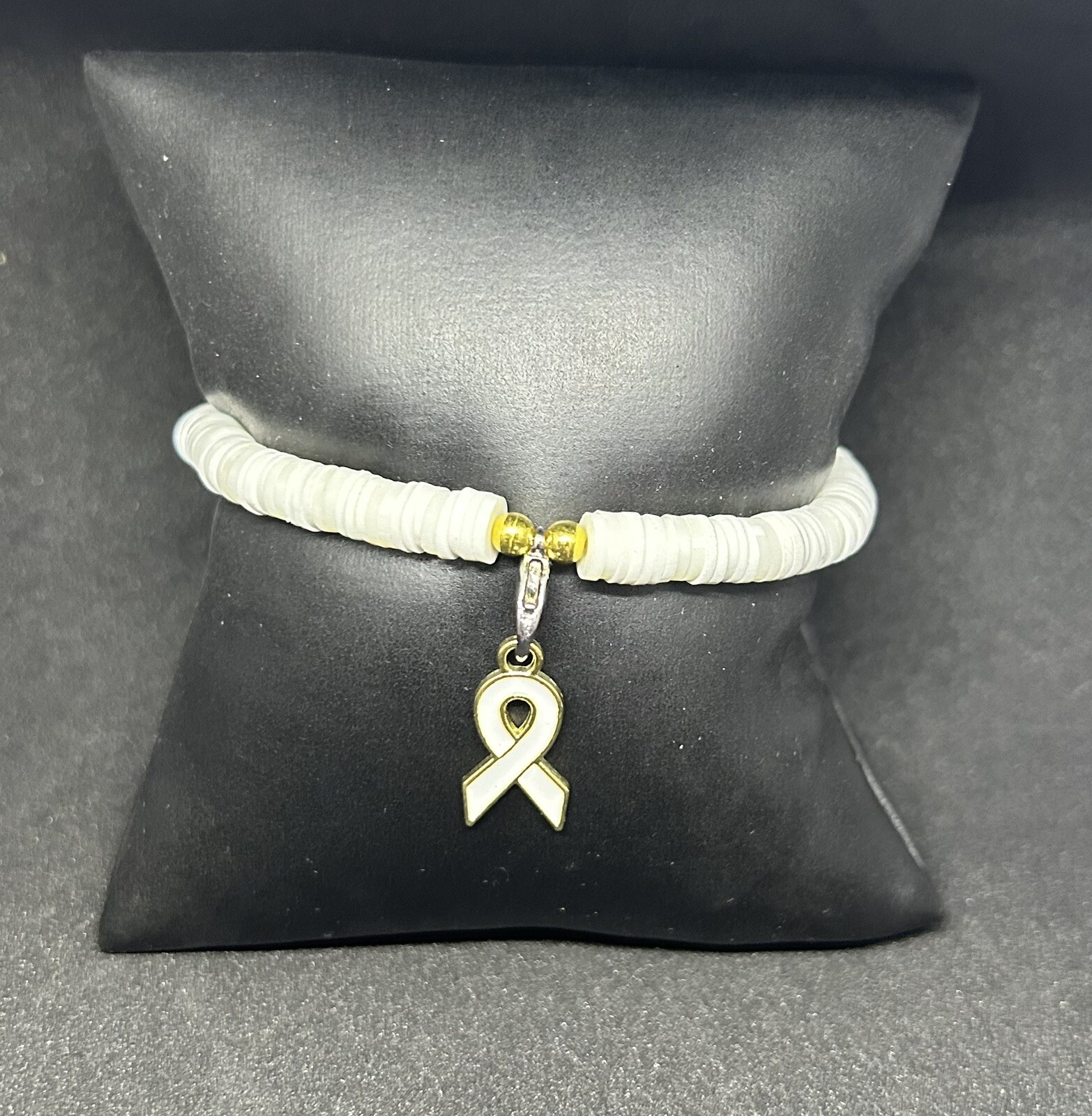 White Ribbon (Awareness) Heishi Charm Bracelet