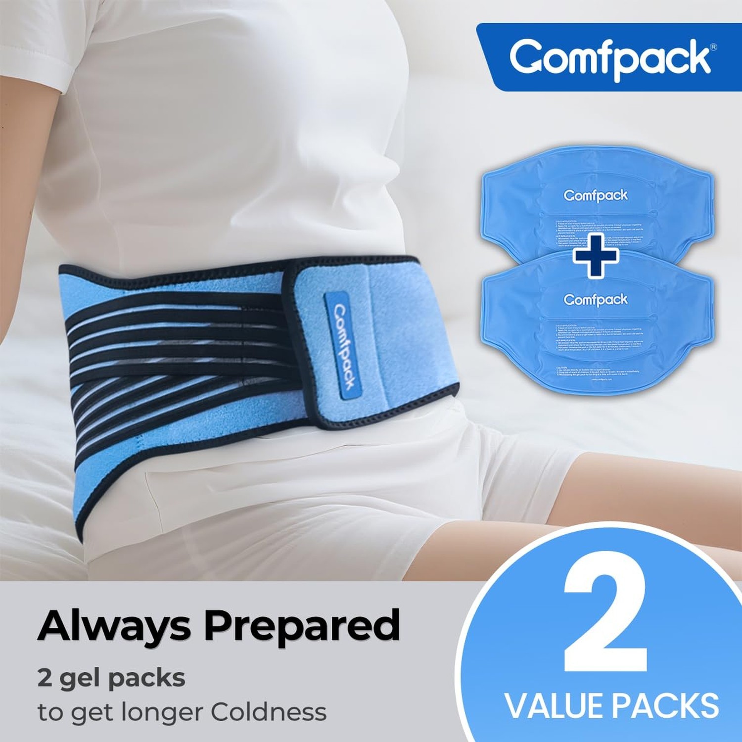 Ice Pack for Back Pain Relief with Compression, 2 Packs Reusable Lower Back W...
