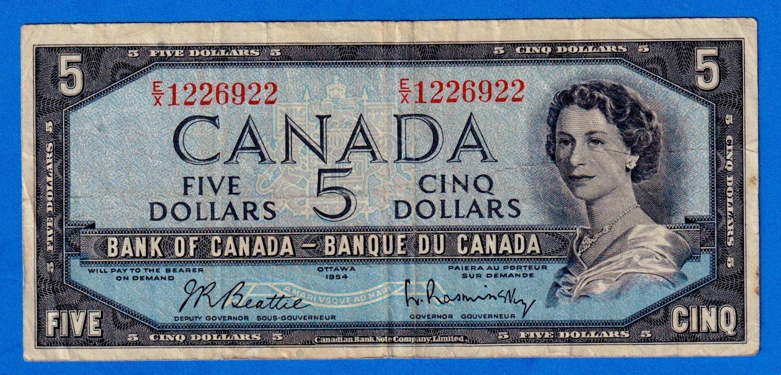 Canada $5 1954 BC-39b / P-77b - QE II - Circulated Note E/X 1226922