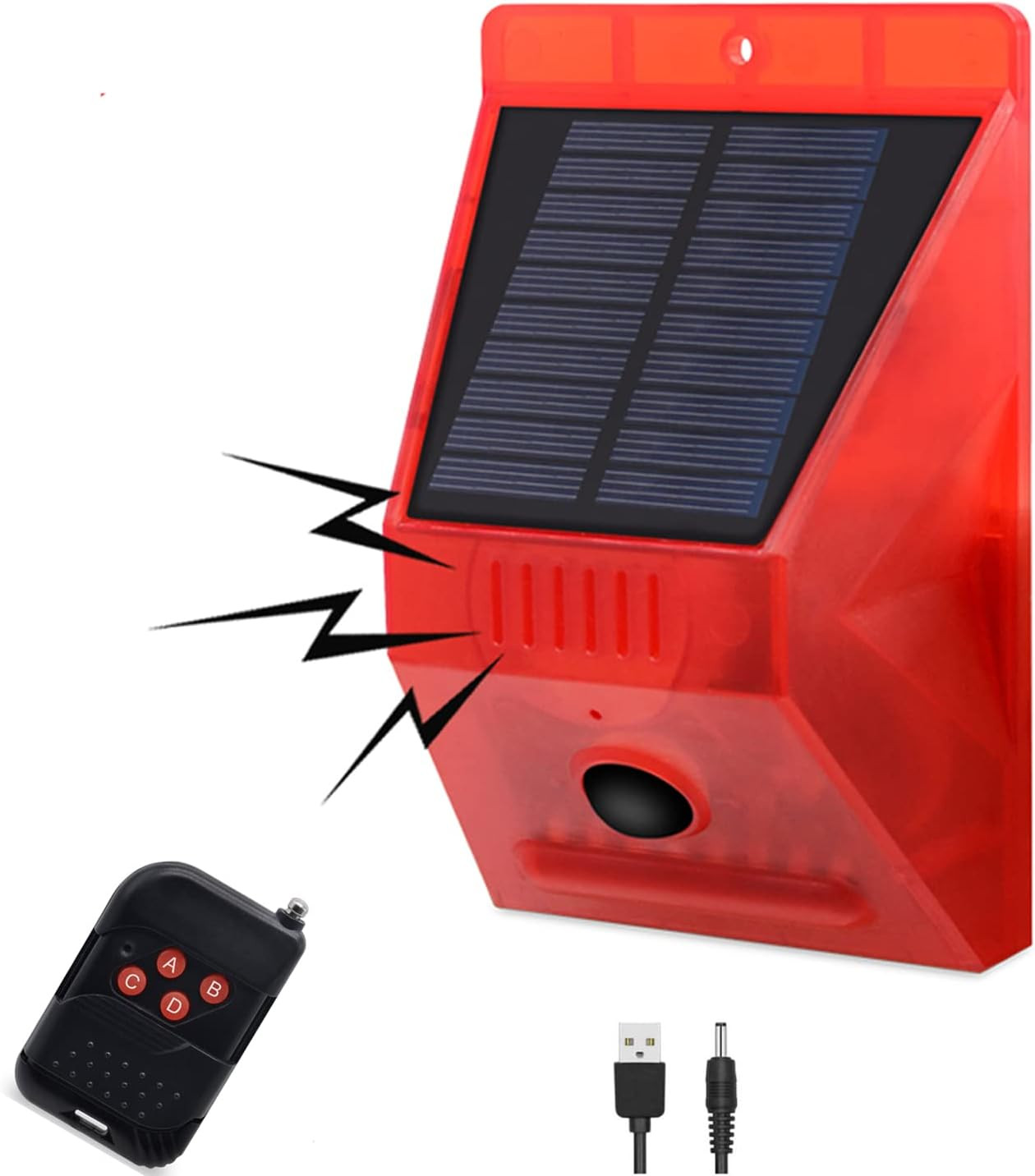 Solar Outdoor Motion Sensor Alarm-129Db Loud Siren Lamp Noise Maker, 4 Working M
