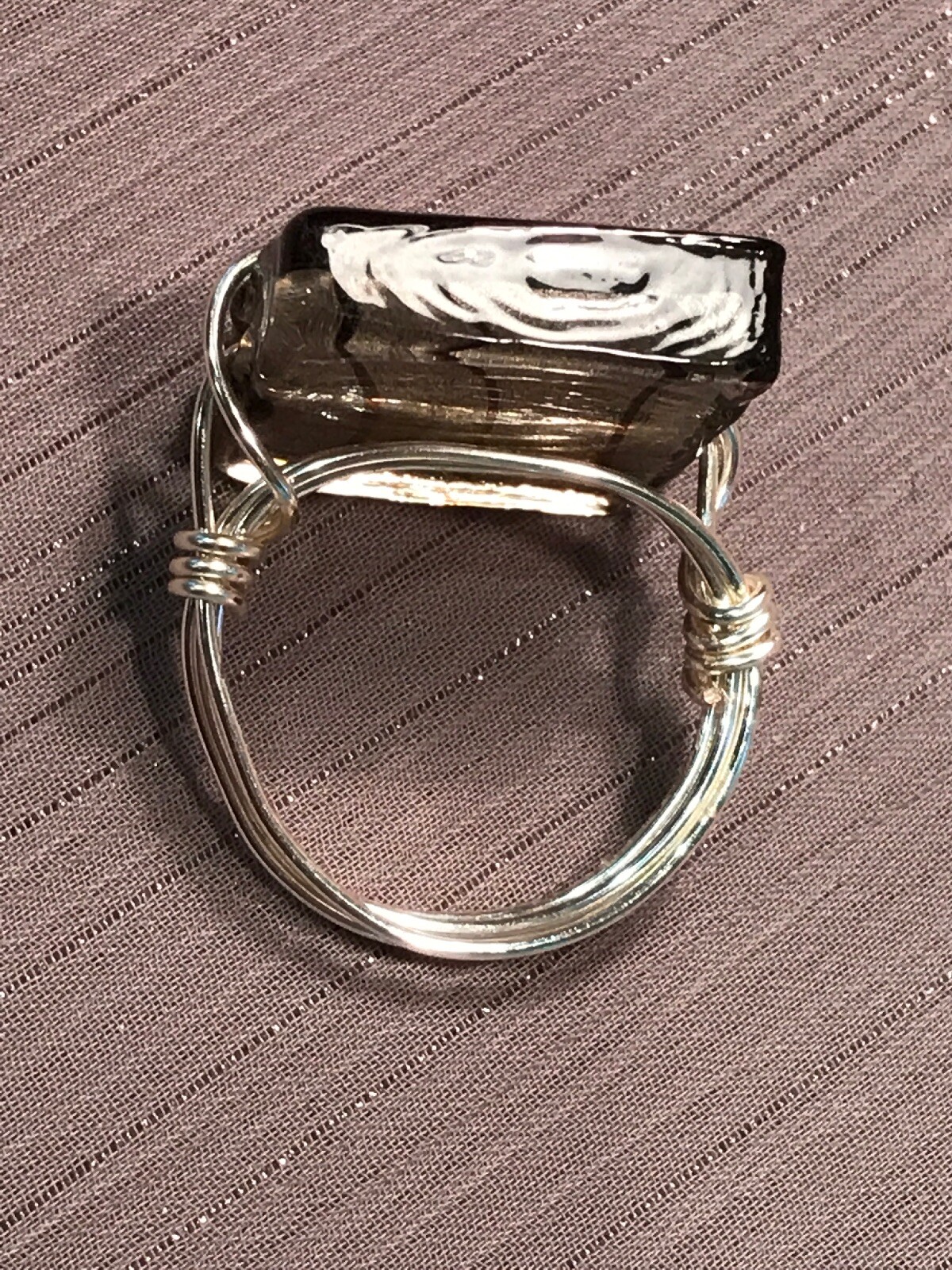 Handmade Artisan Craft Wire Non Tarnish Silver Ring Sq. Large Grey Bead Size 9