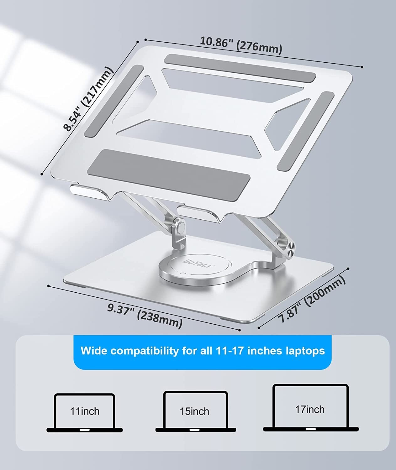 BoYata Laptop Stand for Desk, Adjustable Computer Stand with 360° Rotating Base