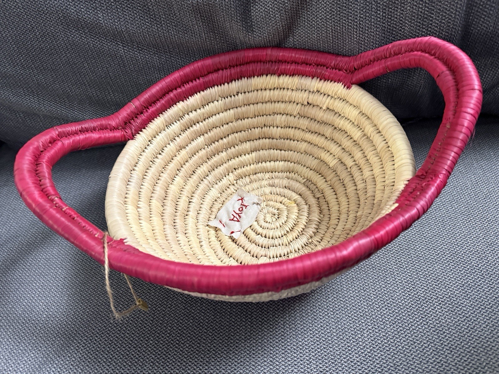 Ten By Three Handmade Basket with Handles Red accents