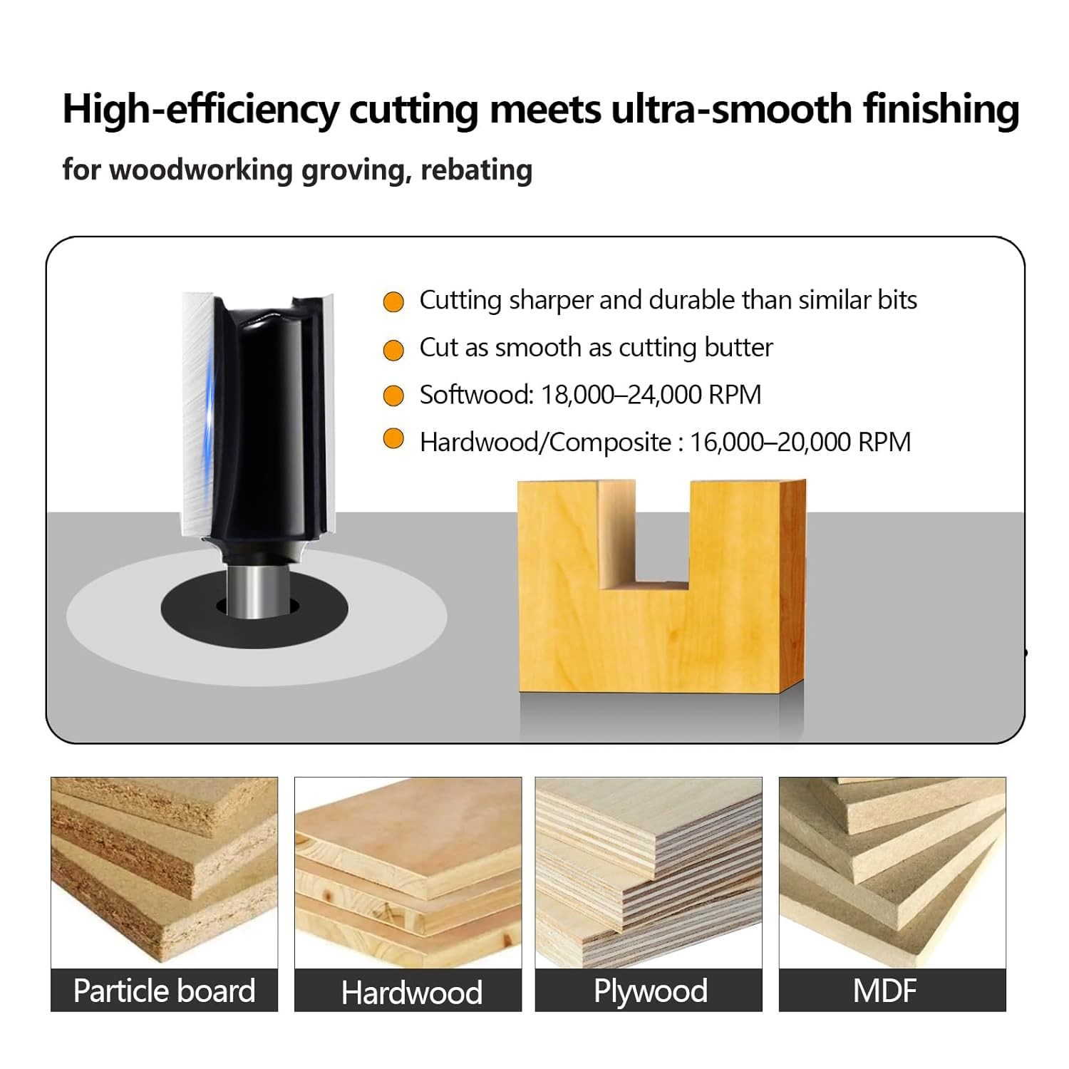 6Pcs Straight Router Bit Set 1/4 Shank, Double 6pcs straight bit shank