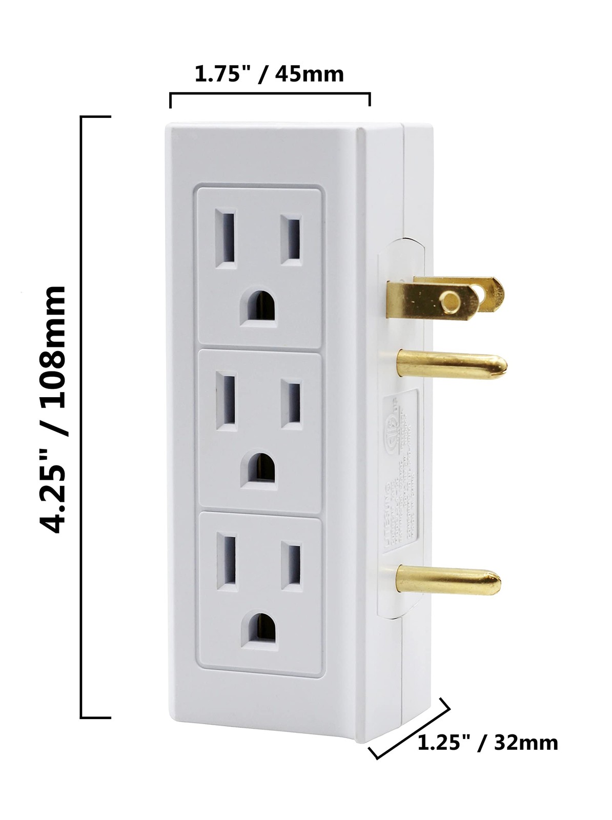 2 PCS 6 Outlet Vertical Extender Wall Tap Split 2 To 6 Grounded Side Access