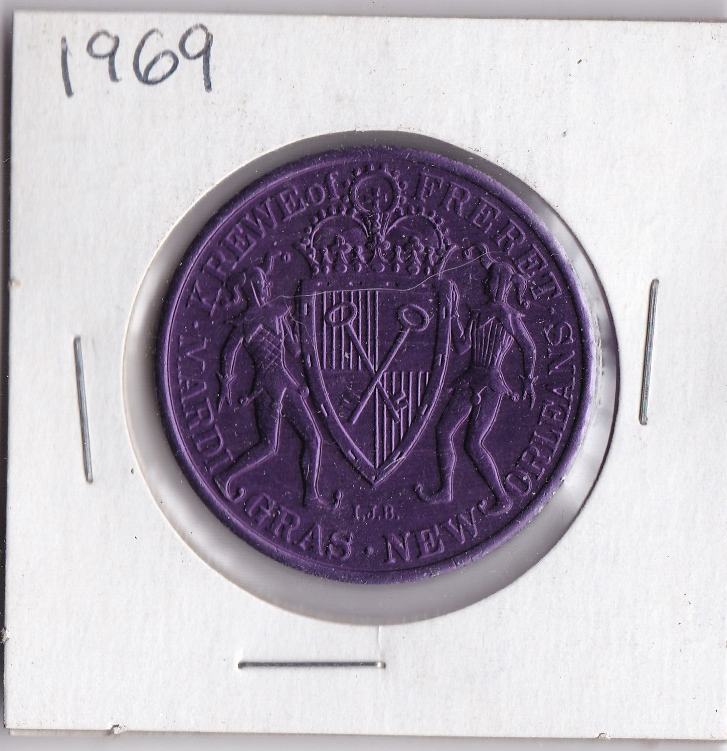 1969 KREWE of FRERET Mardi Gras New Orleans Aluminum DOUBLOON (Purple L1)