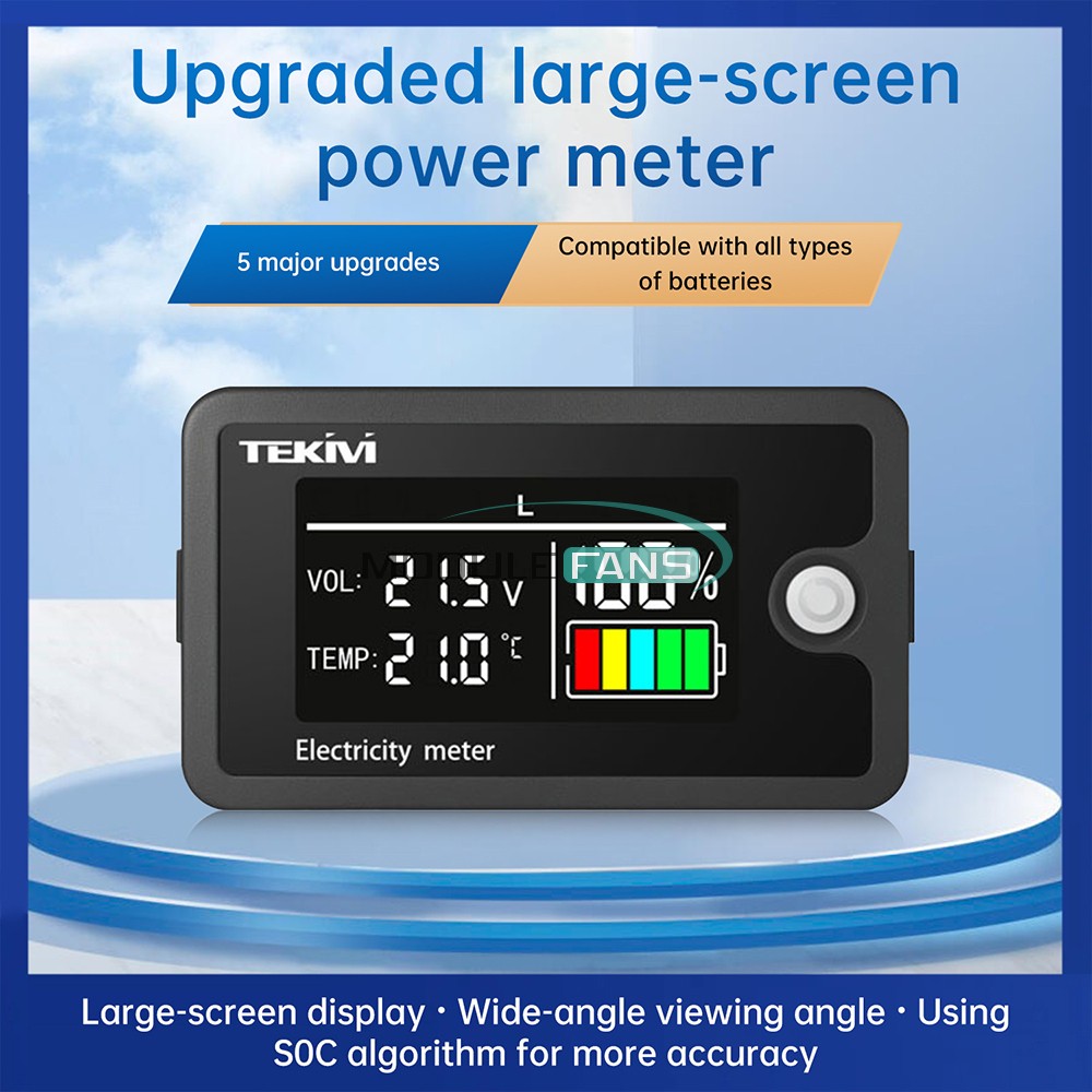 DC8-100V LCD Digital Battery Capacity Indicator Voltmeter w/ Temperature Display