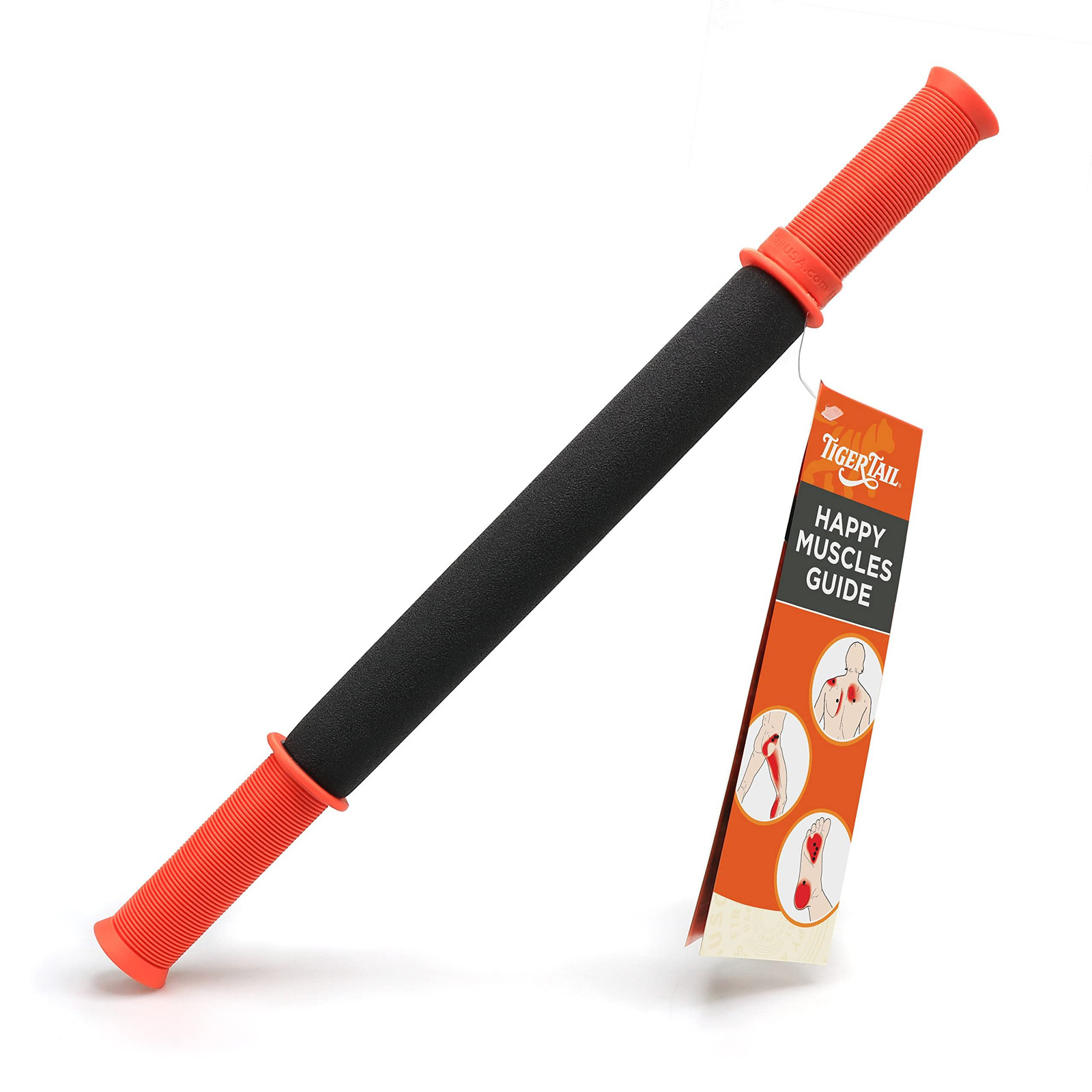 Tiger Tail 18in Massage Stick 18" Plus Happy Muscles eBook, Orange/Black