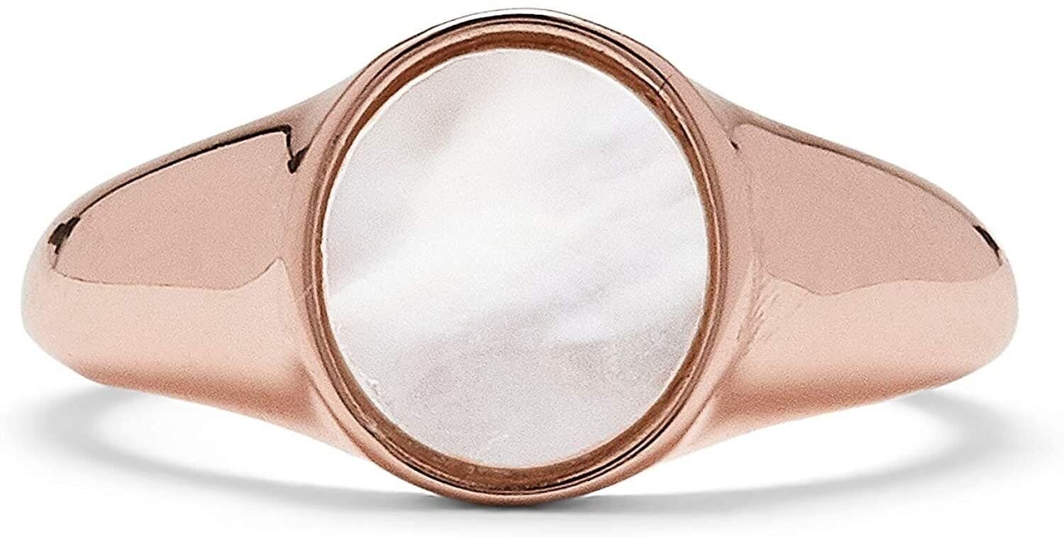 Pura Vida Silver or Rose Gold-Plated Mother of Pearl Signet Ring - Brass Band