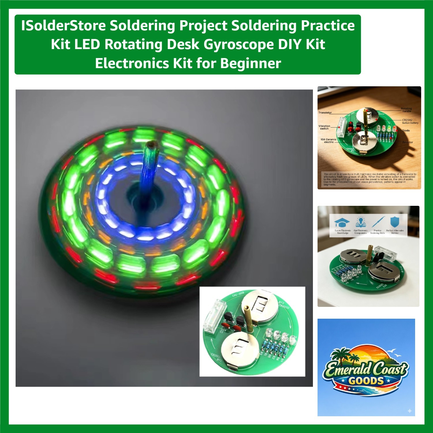 Beginner-Friendly Electronics Kit: LED Rotating Gyroscope Soldering Project