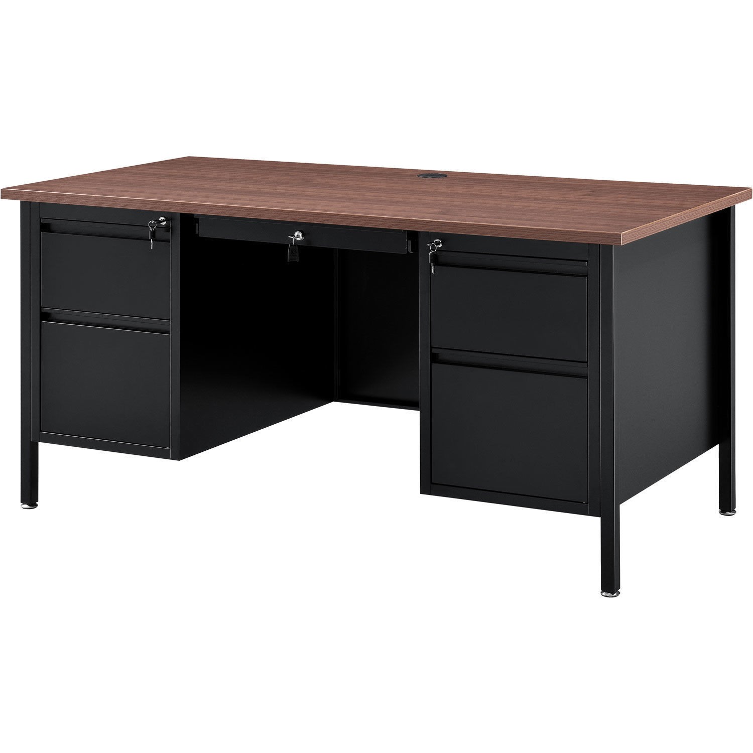 60"W x 30"D Steel Teachers Desk Mahogany Top with Black Frame
