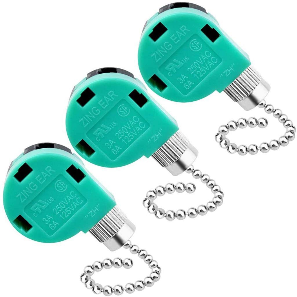 Topbuti 3 Pack Ceiling Fan Switch 3 Speed 4 Wire Zing Ear ZE-268S6 Fan Pull