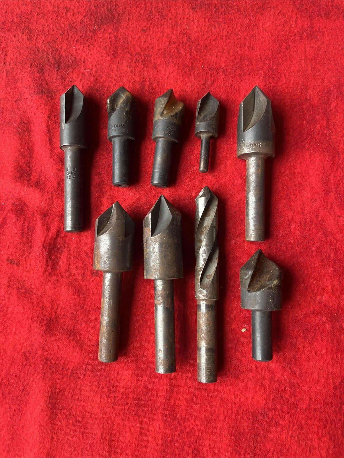 MIXED LOT OF 9 FLUTE COUNTERSINK HIGH SPEED - VARIOUS DEGREES & SIZES (t38)