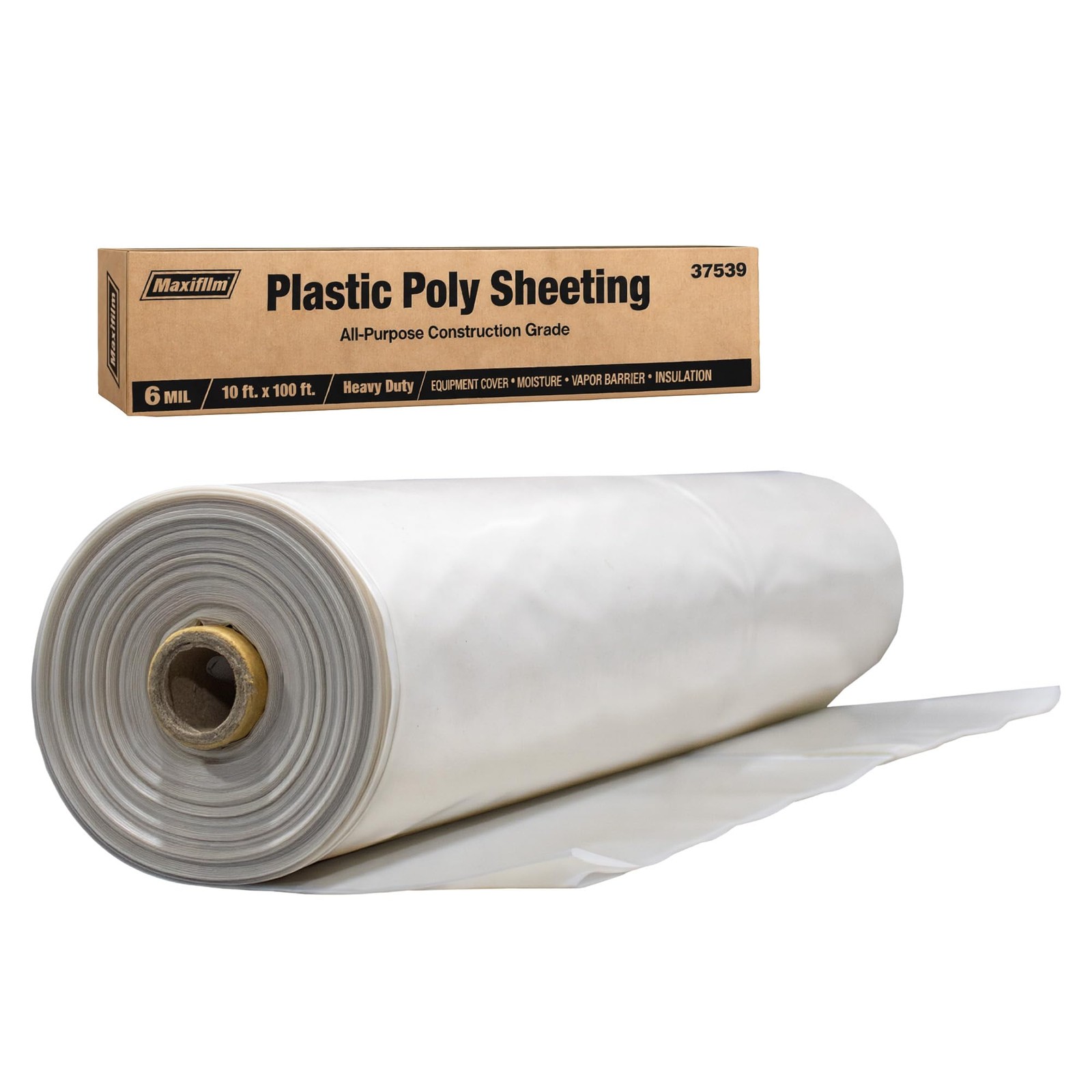 Lauco Heavy Duty Construction Plastic Sheeting 10' x 100' Roll, 6 Mil Clear